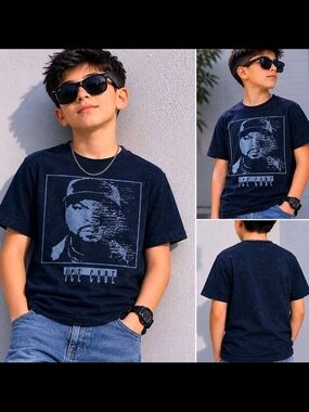 Ice Cube Retro Graphic T-shirt Men Medium Blue Acid Wash Rap Music Zise S (M-20)